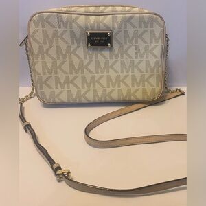 Michael Kors White and Tan Crossbody Bag